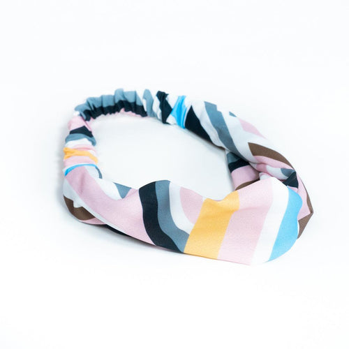 Haarband geometrisch design roze met blauw - Lievelingshop