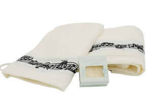 Geschenkset - handdoeken en zeepje - muzieknoten