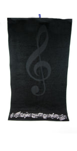 Zwarte handdoek met muzieknoten en G-sleutel