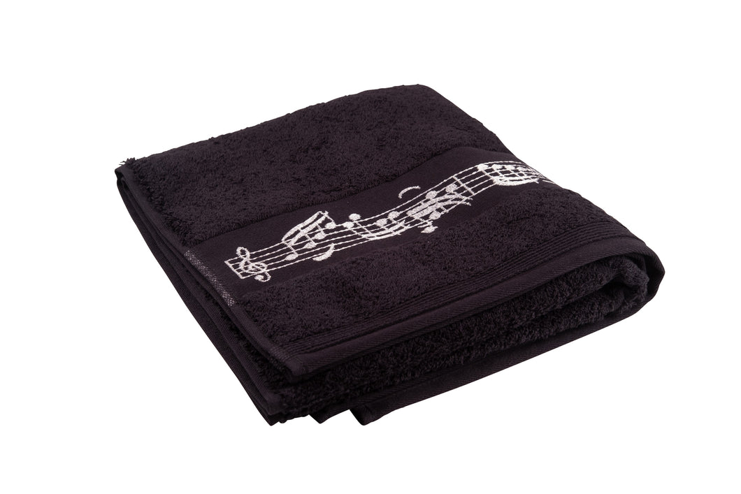 Zwarte handdoek met centraal muzieknoten