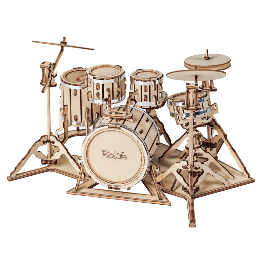 Robotime 3D Houten Puzzel Muziekinstrument Drumstel TG409, 19x13,5x11cm