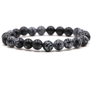 Sattva-rotsen | AARDING | Sneeuwvlok Obsidiaan 8 mm Mala holistische kristallen armband