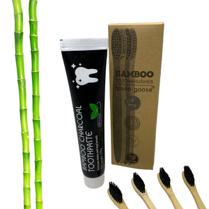 green-goose Bamboe Houtskool Tandpasta met 4 Bamboe Tandenborstels