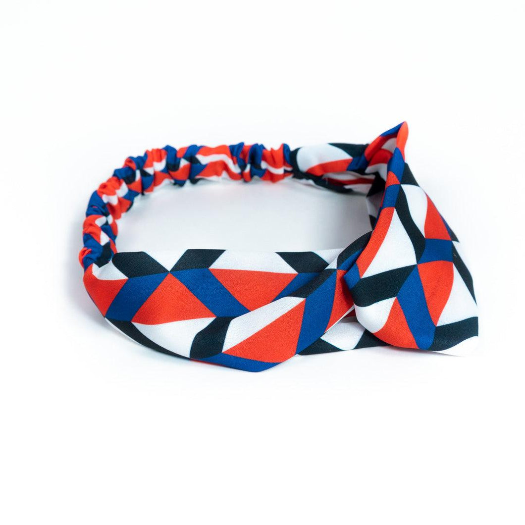Haarband geometisch design rood blauw - Lievelingshop