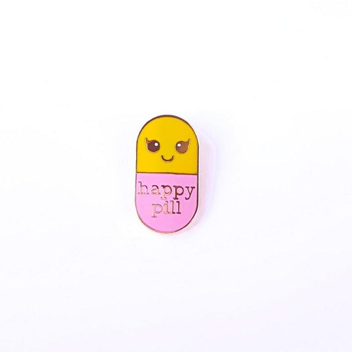 Pin Happy Pill Geel Roze - Lievelingshop